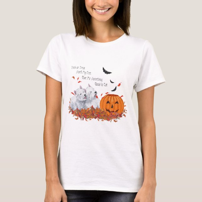 T-shirt Deux Westies à Halloween (Devant)