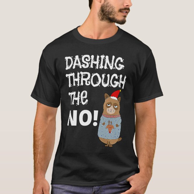 T-shirt Dévalant Noël Le Chat de Noël Grincheux (Devant)