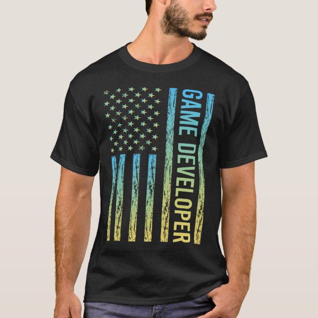 T-shirt Développeur de jeu bleu jaune (Devant)