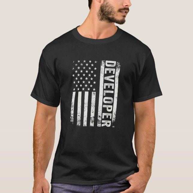 T-shirt Développeur de logiciels patriotique Drapeau améri (Devant)