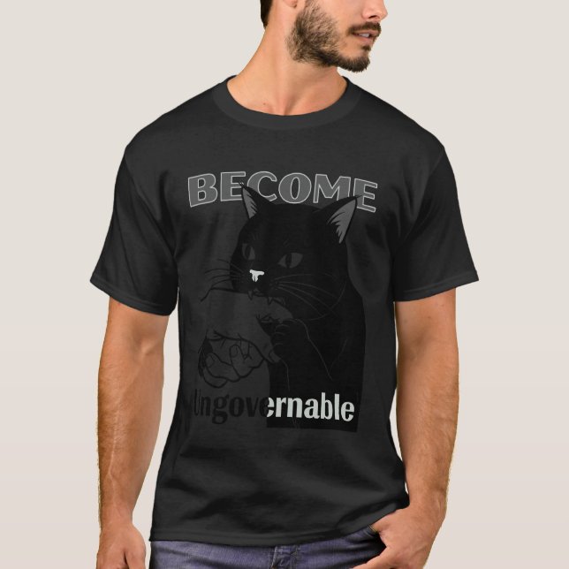 T-shirt Devenir Ingouvernable - Chat Noir Mordant la Main  (Devant)
