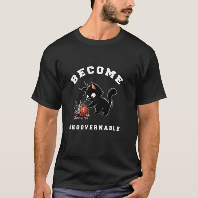 T-shirt Devenir Ingouvernable Chat Noir Renversant du Café (Devant)