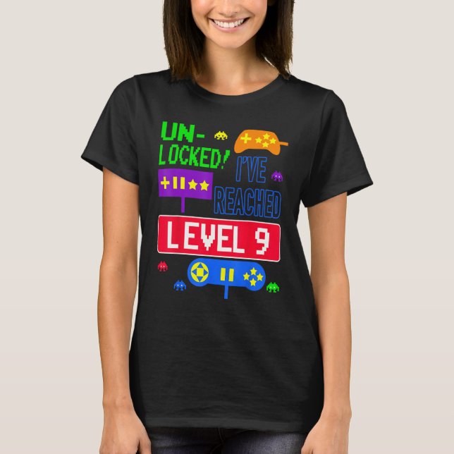 T-shirt Déverrouillé J'ai atteint le niveau 9 Arcade 9e an (Devant)
