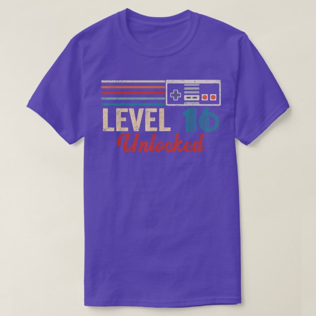 T-shirt Déverrouillé Niveau 16 Anniversaire de jeu vidéo p (Design devant)