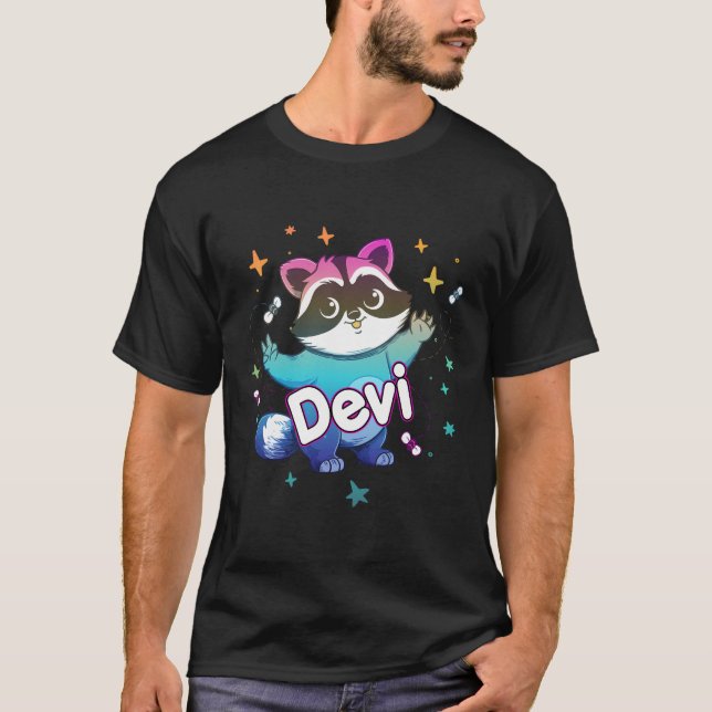 T-shirt Devi - Nom Du Garçon Avec Raccoon Cool (Devant)