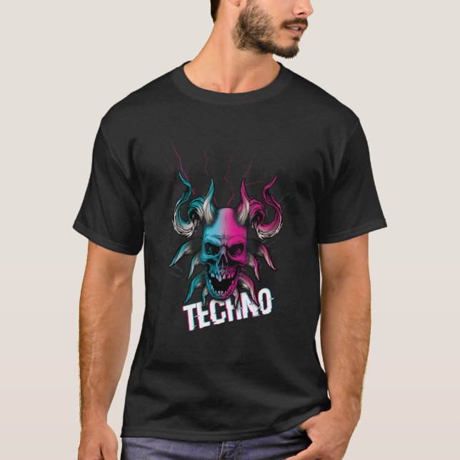 T-shirt Devil Bone Tekno Rave Music Hard Techno Raver Dark (Devant)