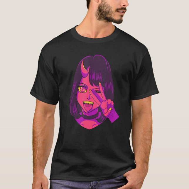 T-shirt Devil Demon Girl Acid Pixie Esthétique Satanic Got (Devant)
