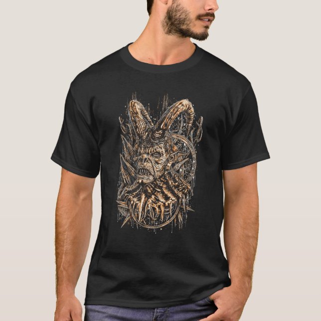 T-shirt Devil Evil Demon Bust Horns Occulte Horreur (Devant)