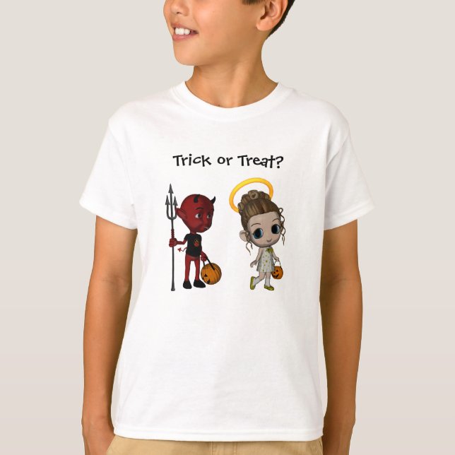 T-shirt Devil ou Angel Trick ou Treat Halloween (Devant)