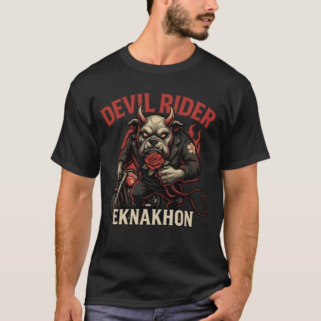 T-shirt Devil Rider – Demon Bulldog Biker Tee by EKNAKHON (Devant)