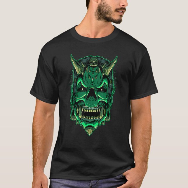 T-shirt Devil Zombie Déplaisant Satan mal Demon crâne tête (Devant)
