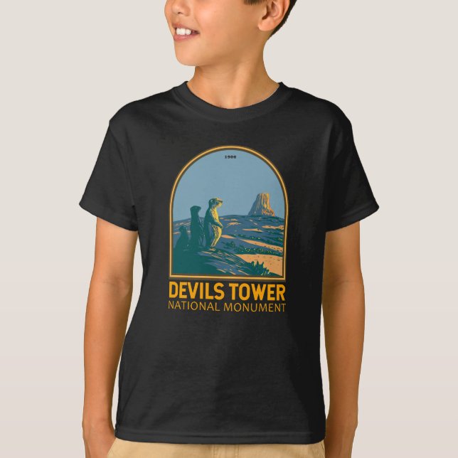 T-shirt Devils Tower Monument national Prairie Chien Vinta (Devant)