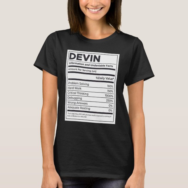 T-shirt Dévin Information sur la nutrition Problème Résoud (Devant)