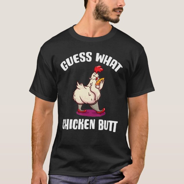 T-shirt Devinette Drôle, Croupion de Poulet ! Design Blanc (Devant)