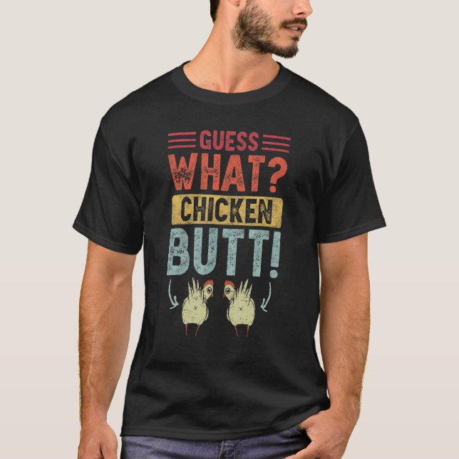 T-shirt Devinez Ce Beurre De Poulet Plaisanterie Retro Vin (Devant)