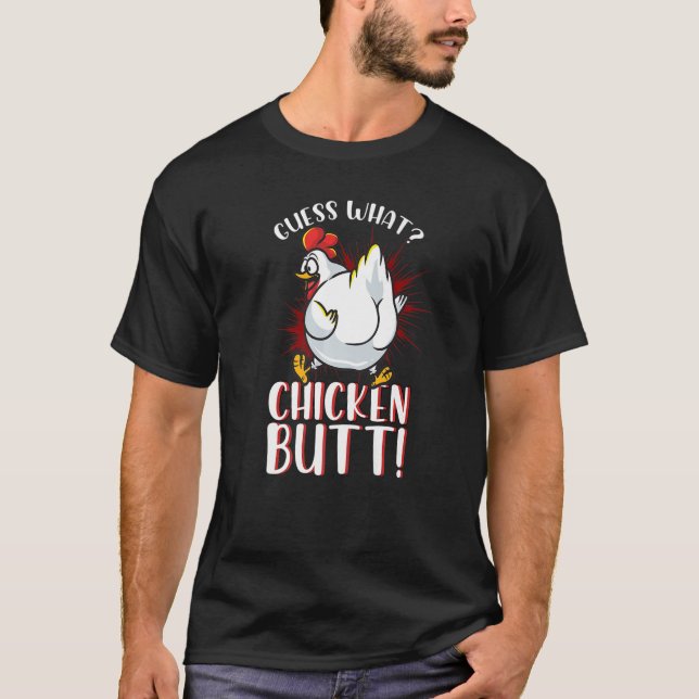 T-shirt Devinez quel poulet, mais mème poulet, bouton (Devant)