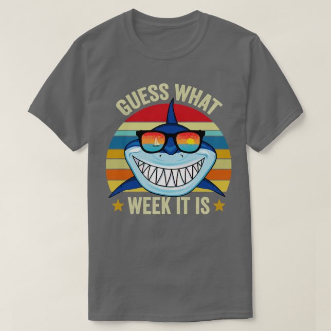 T-shirt Devinez quelle semaine c'est drôle Requin (Design devant)