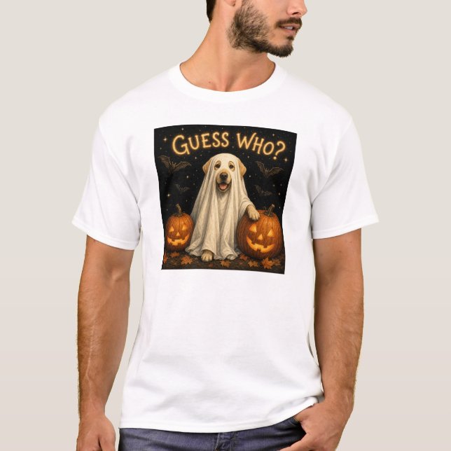 T-shirt Devinez qui? Design de chien labrador fantôme Hall (Devant)