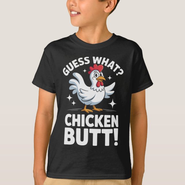 T-shirt Devinez quoi cul de poulet Clic Kids Blague Design (Devant)