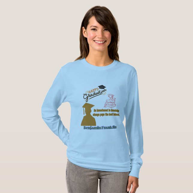 T-shirt Devise de Benjamin Franklin bleu clair (Devant entier)