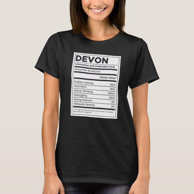 T-shirt Dévon Information sur la nutrition Problème Résoud (Devant)