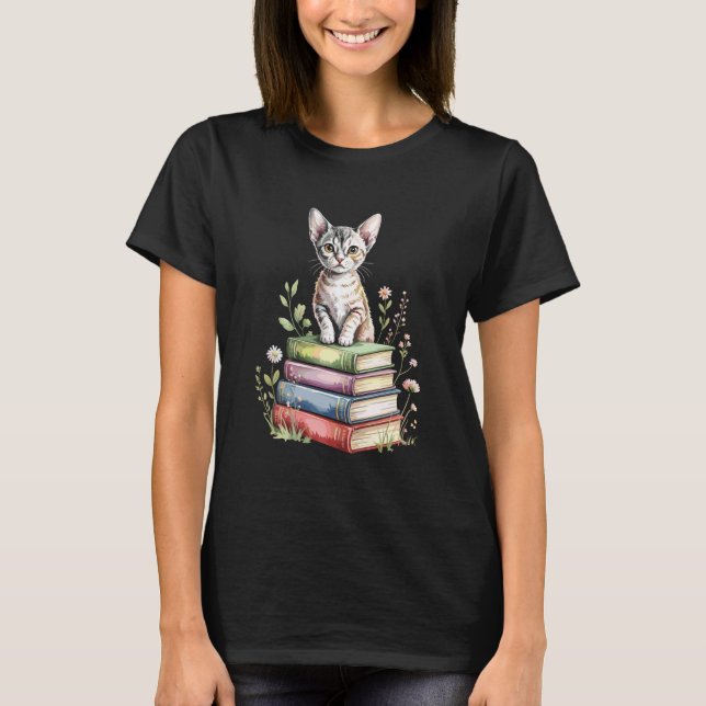 T-shirt Devon Rex Bibliophile Fleurs Livre Lecture Livres  (Devant)