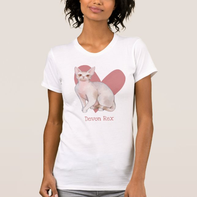 T-shirt Dévon Rex Chat Aquarelle Kitty Coeur rose (Devant)