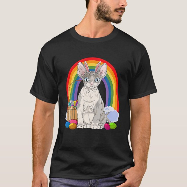 T-shirt Devon Rex Chat Joyeux Oeufs de Pâques Bunny (Devant)