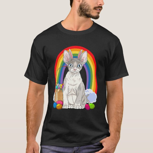 T-shirt Devon Rex Chat Joyeux Oeufs de Pâques Bunny (Devant)