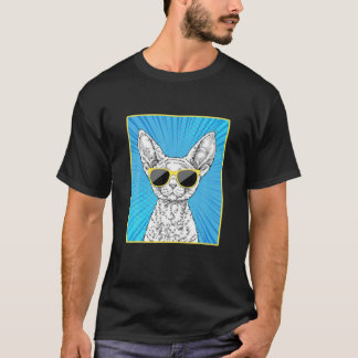T-shirt Devon Rex Chat Portrait Pop Art Chat Avec Lunettes