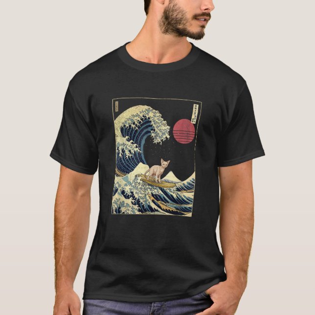T-shirt Devon Rex Vague de Kanagawa Drôle de Surf Animal  (Devant)