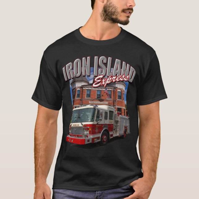 T-shirt d'express d'île de fer (couleurs foncées) (Devant)