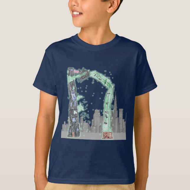 T-shirt D'Express® marine brouillée d'enfant de rhinocéros (Devant)