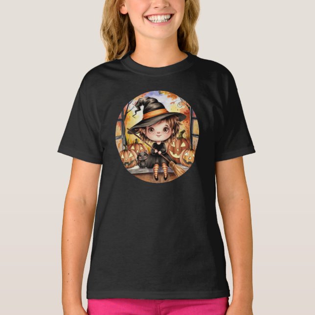 T-shirt d'Halloween pour sorcière de base pour enf (Devant)