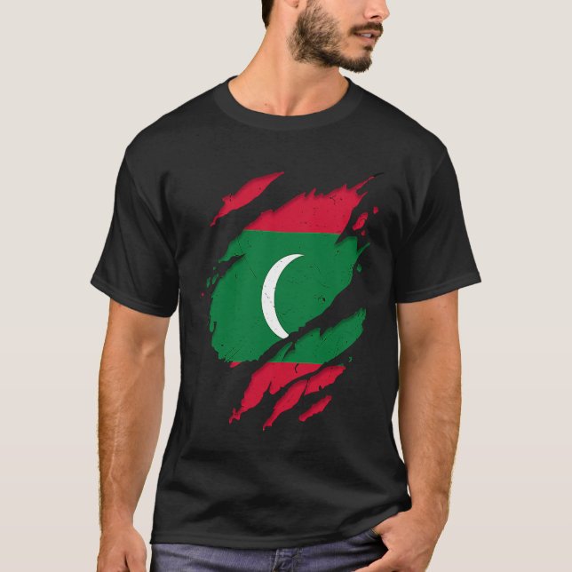 T-shirt Dhivehin Torn, fier, a arraché le drapeau des Mald (Devant)