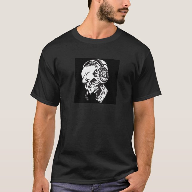 T-shirt d'hommes, conception noire de crâne (Devant)