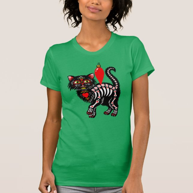 T-shirt Dia De Los Christmas Kitty Cute (Devant)