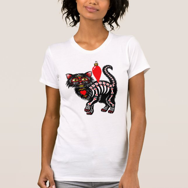 T-shirt Dia De Los Christmas Kitty Cute (Devant)