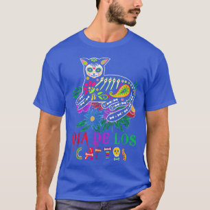 T-shirt Dia De Los Muertos Chat Floral Meican Chat Skeleto