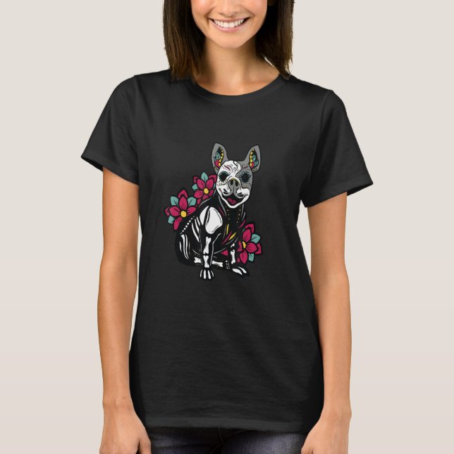 T-shirt Dia De Los Muertos Chien Crâne Squelette Jour Du D (Devant)