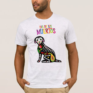 T-shirt Dia De Los Muertos Chien Squelette