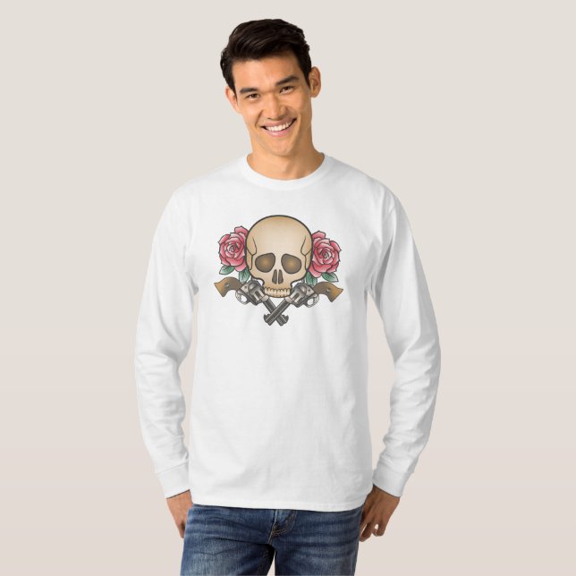 T-shirt Dia de los Muertos Crâne et armes à feu | Chemise  (Devant entier)