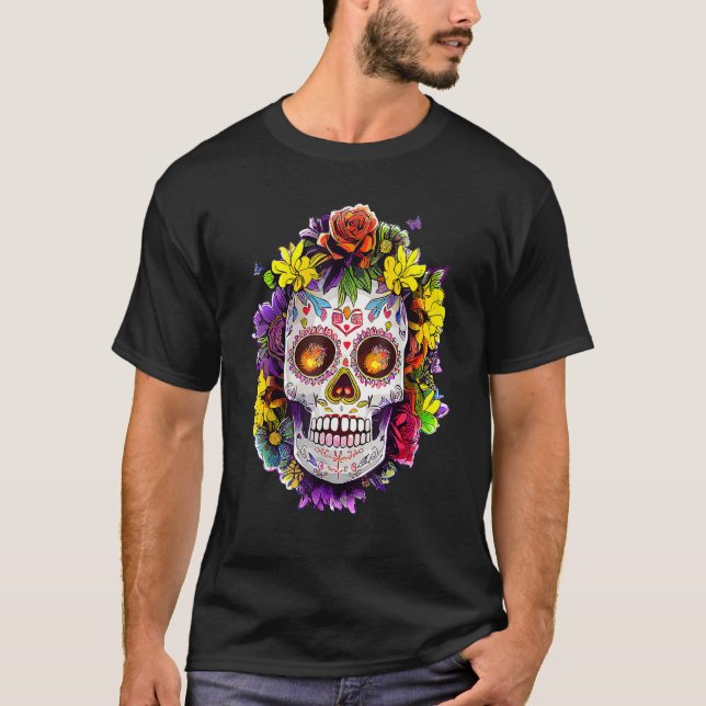 T-shirt Dia De los Muertos Crâne Sucre Jour Du Flo Mort (Devant)