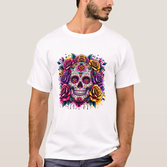 T-shirt Dia De Los Muertos Day Floral (Devant)