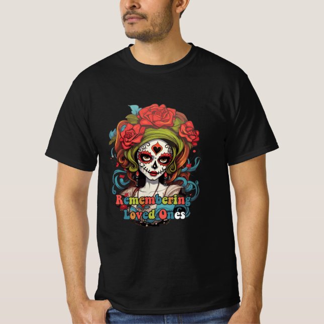 T-shirt Dia De Los Muertos, En Se Souvenant Des Aimés (Devant)