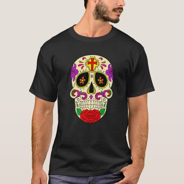 T-shirt Dia De Los Muertos Flower Flower Mask Skull Premiu (Devant)