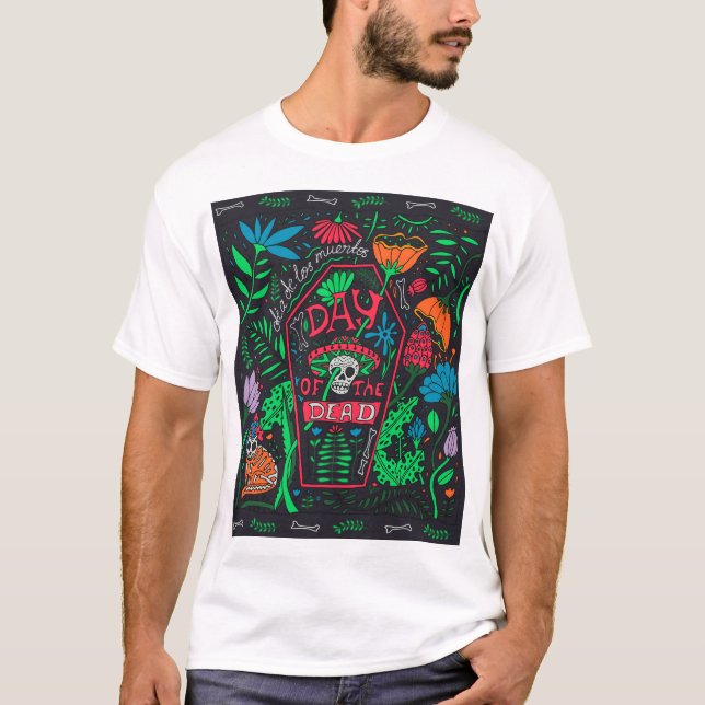 T-shirt Dia de los Muertos : Jeu de cartes de fête (Devant)