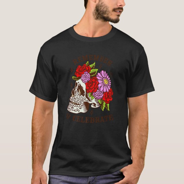 T-shirt Dia De Los Muertos Masque Crâne Roses Premium (Devant)
