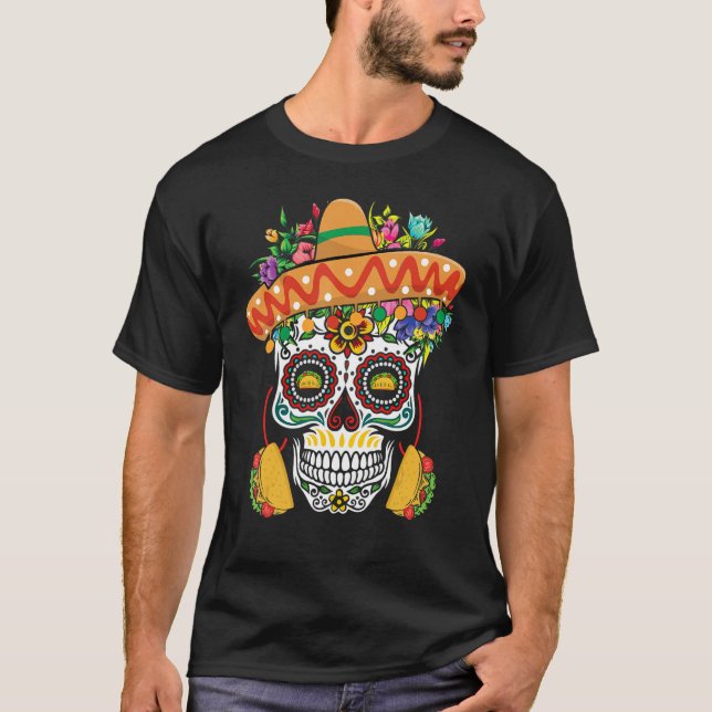 T-shirt Dia De Los Muertos Mexico Taco Mexico Happy Cinco  (Devant)
