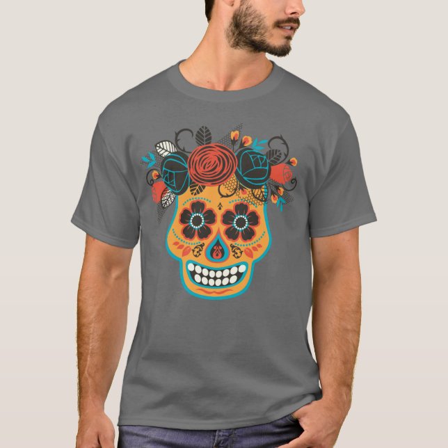 T-shirt Dia de los Muertos Orange Sugar Crâne (Devant)